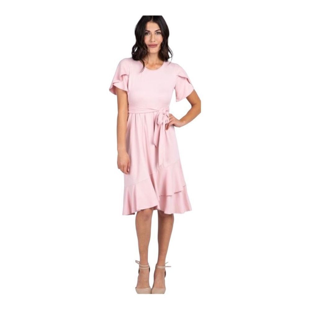 Womens Rep in J 220 Pink Blush Flutter Sleeve Jersey Knit Swing Dress - Sz L